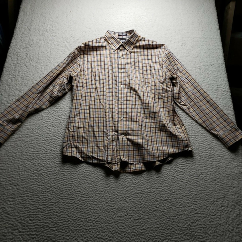 Lands' End Dress Shirt Mens XL Multicolor Plaid Classic Fit Non Iron Twill LS